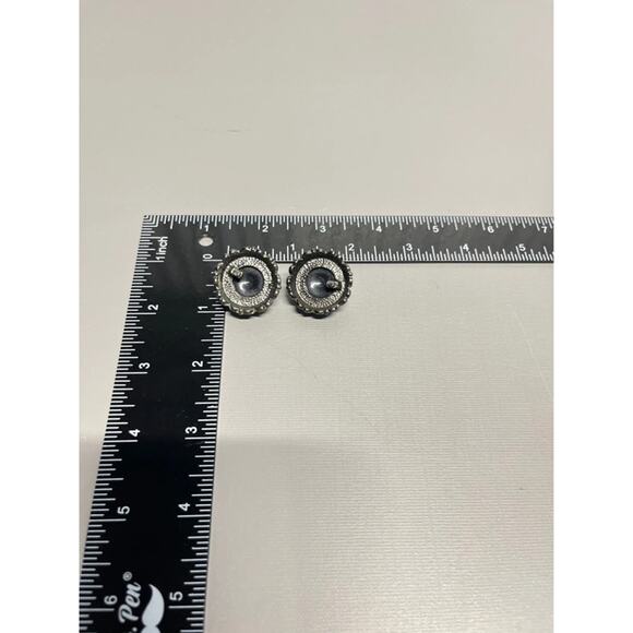 Black Rhinestone Stud Earrings Vintage Cluster Dome Round Sparkle Glam - Picture 9 of 9